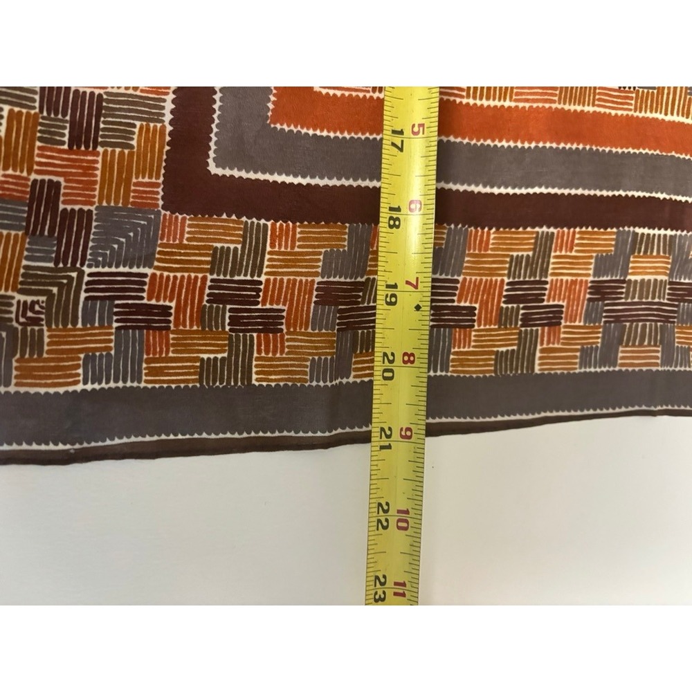 Vera Newman Vintage Silk Blend Scarf Brown Orange Geometric Sheer Square Japan - Picture 6 of 6